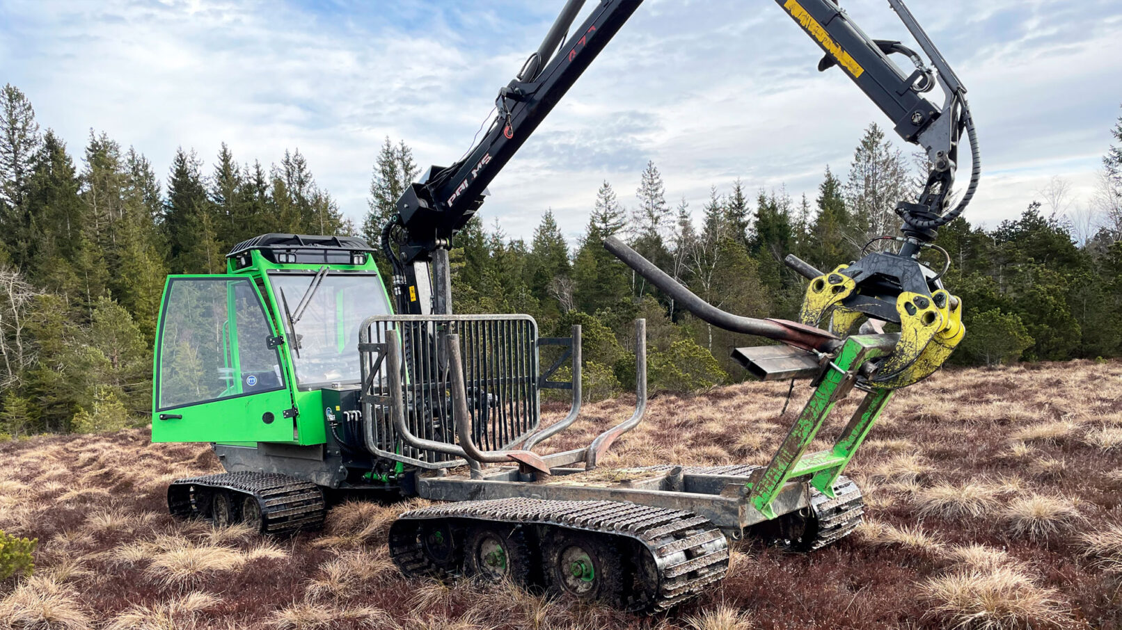 Vorwarder mit Moorraupenlaufwerk in Leichtbauweise